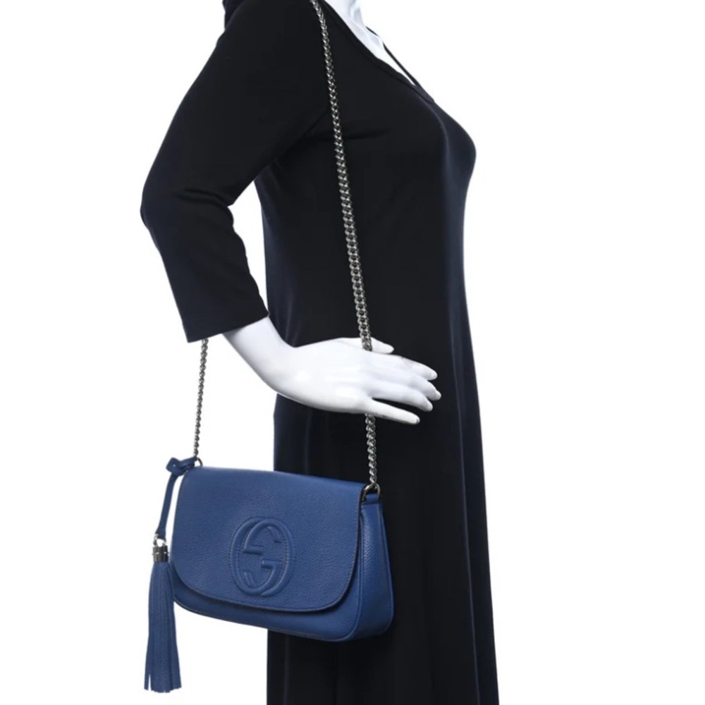Authentic Gucci Blue Soho Flap Bag